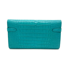 New Hermès Kelly Longue Wallet Blue Paon Matte Alligator with Palladium Hardware