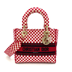 CHRISTIAN DIOR Canvas Medium DiorAmour Dots Lady D-Lite Red