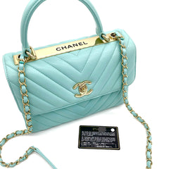 Chanel Blue Chevron lambskin Coco Top Handle Flap Bag Gold  Medium