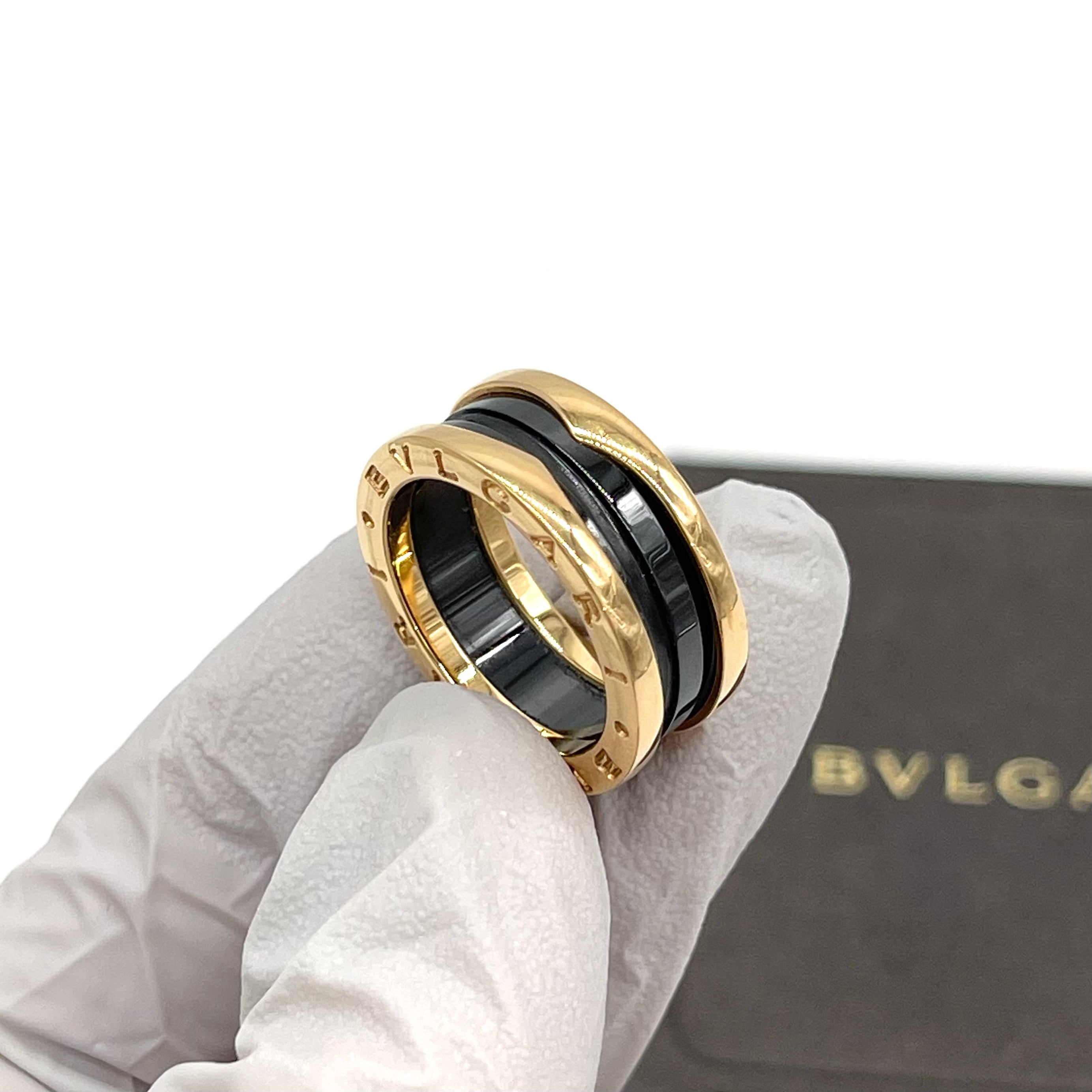 BVLGARI JEWELRY 18k Yellow Gold B.ZERO1 2 Band Black Ceramic Ring