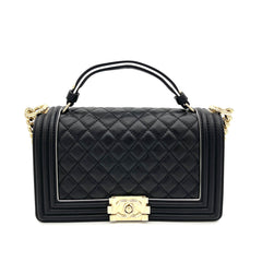 Chanel Black Quilted Boy Chanel Handle Flap Bag Medium