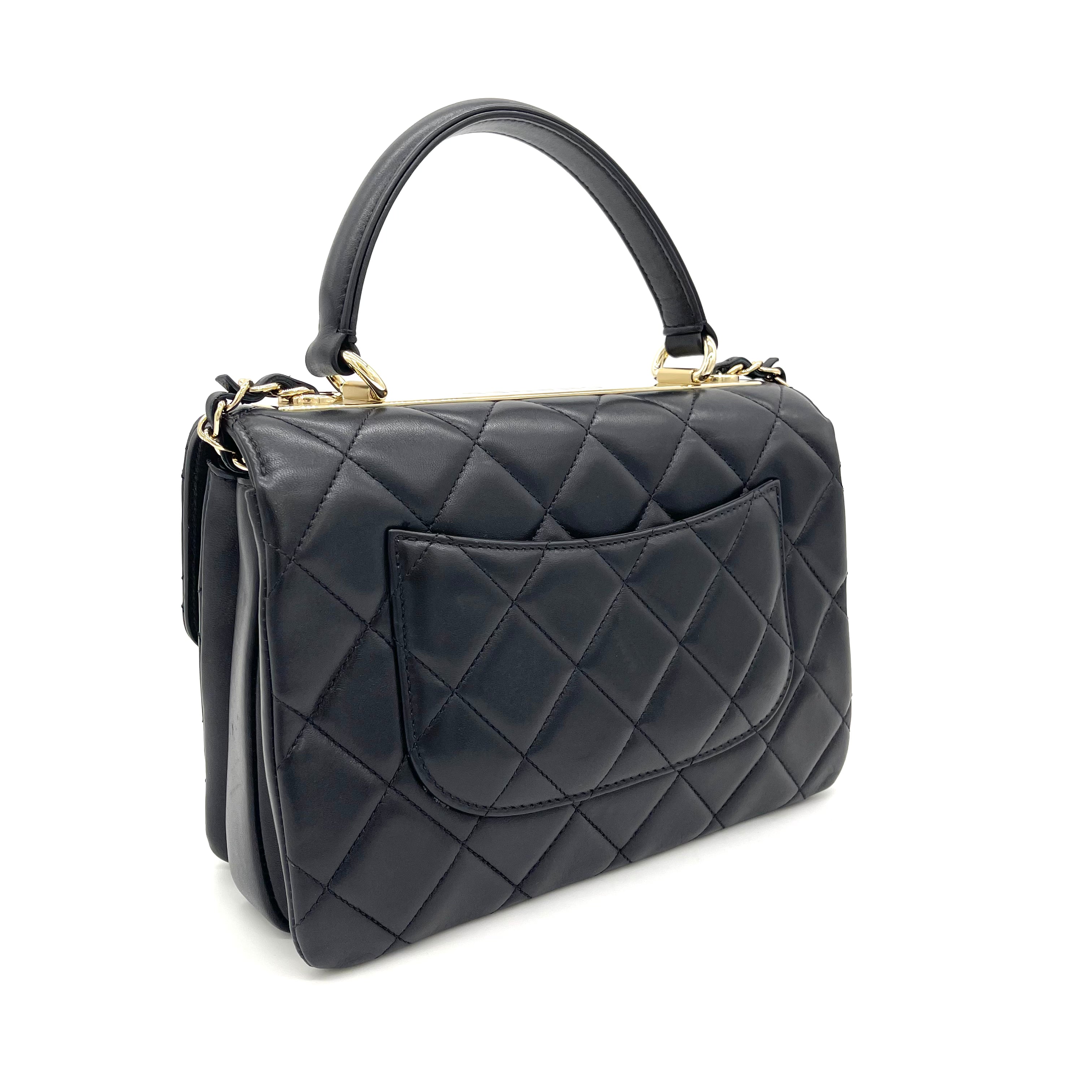 CHANEL Quilted Caviar Leather Top Handle Bag Black