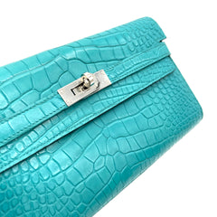 New Hermès Kelly Longue Wallet Blue Paon Matte Alligator with Palladium Hardware