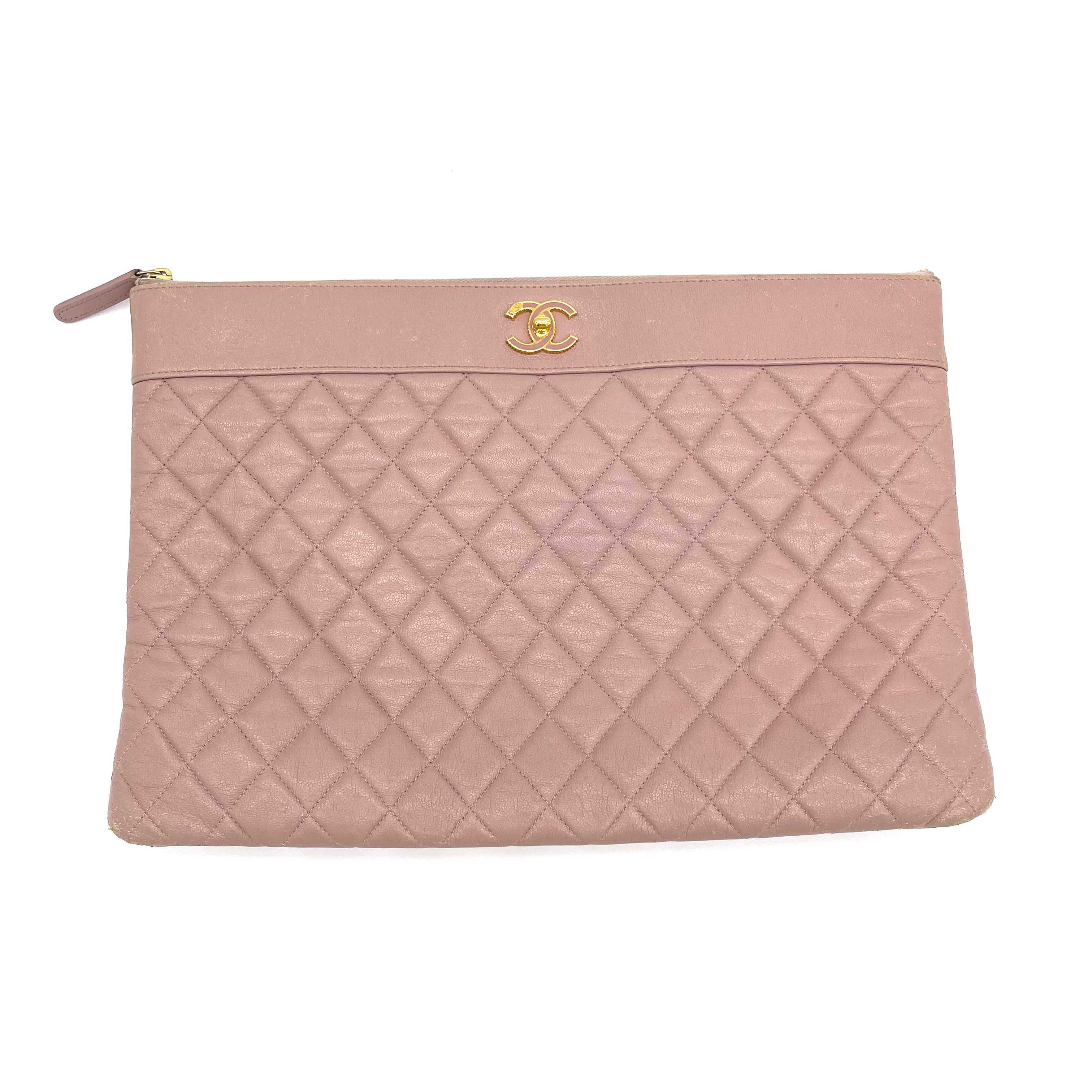 Chanel Mademoiselle Vintage O Case Clutch Quilted Sheepskin Large –