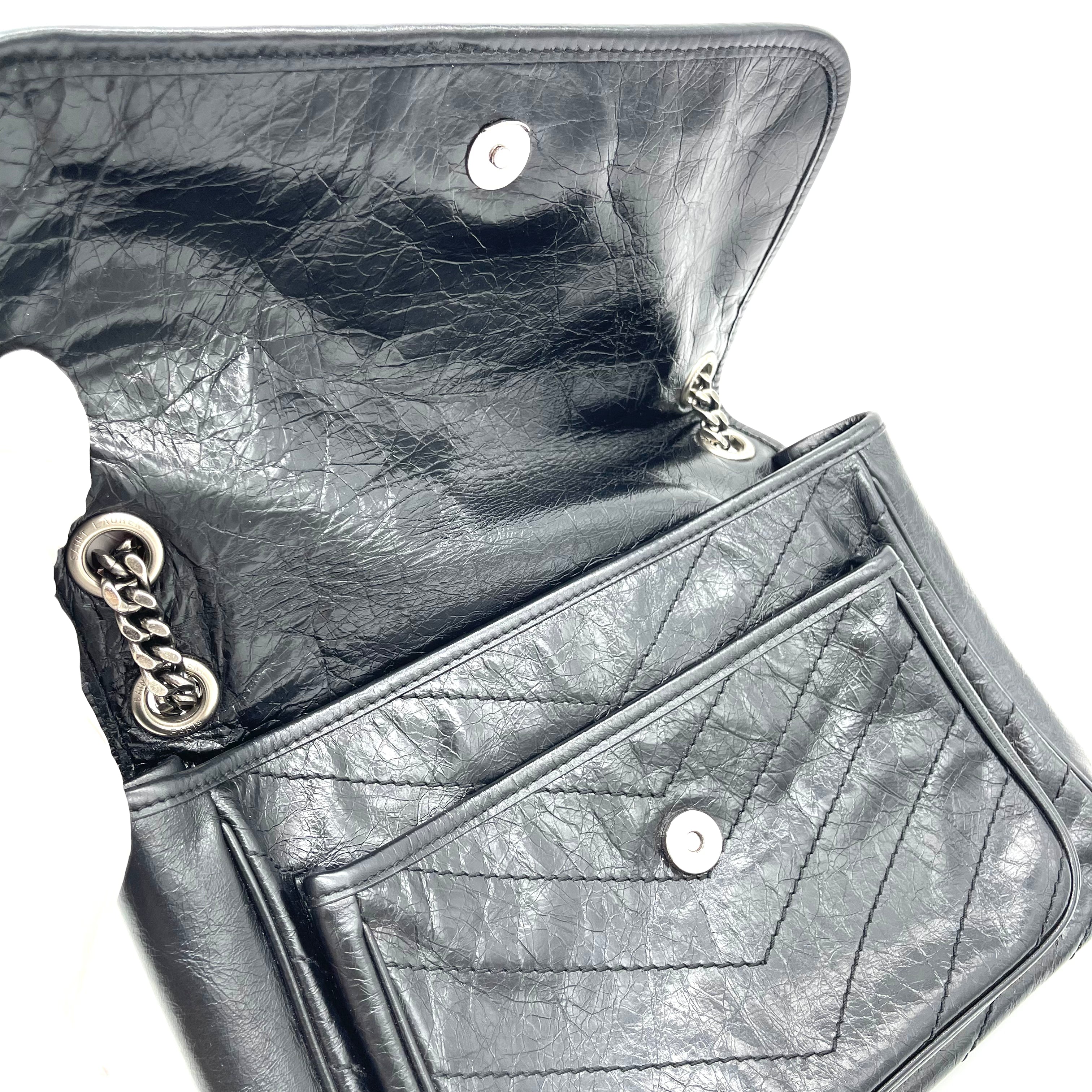 SAINT LAURENT Crinkled Calfskin Matelasse Monogram Niki Body Bag