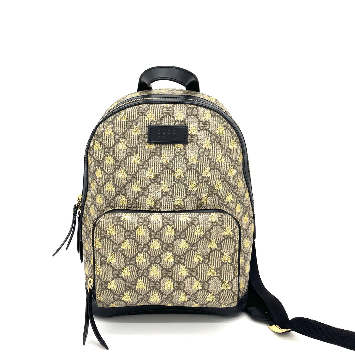 GUCCI GG Supreme Monogram Bees Print Small Day Backpack Beige Oro Black