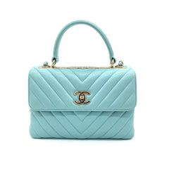 Chanel Blue Chevron lambskin Coco Top Handle Flap Bag Gold  Medium