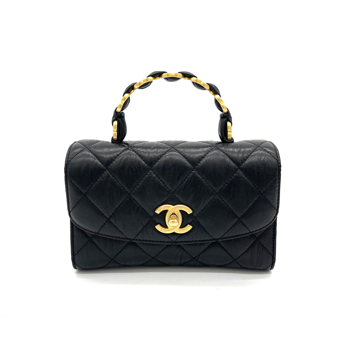 Chanel CC Links Hobo Quilted Crumpled Lambskin Small Black