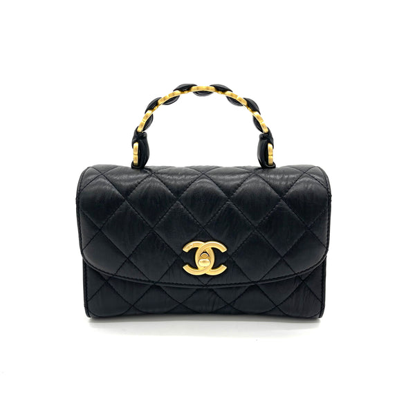 CHANEL Lambskin Quilted Double Mini Flap Crossbody Black 155561