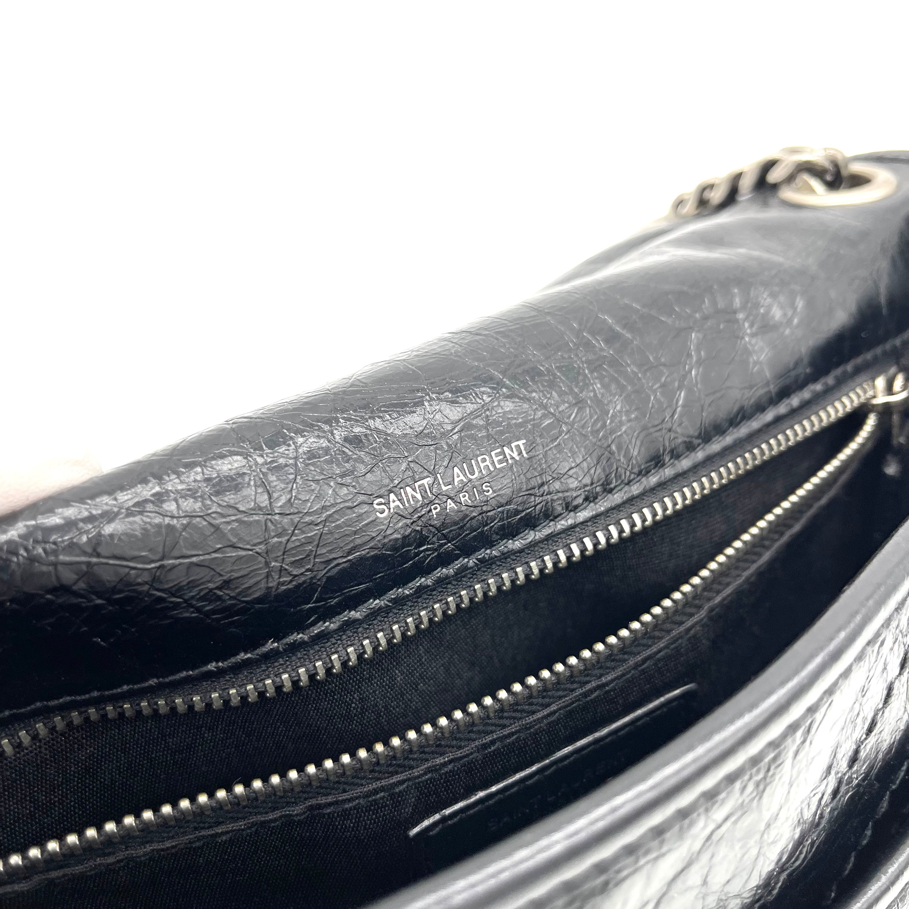 Saint Laurent Niki Medium Chain Bag in Crinkled Vintage Leather Black