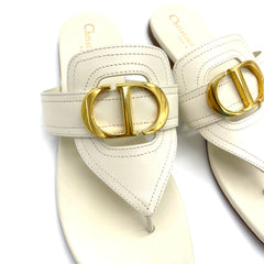 DIOR 30 MONTAIGNE Leather Thong Flat Sandals Slides Shoes Cream White Size 37