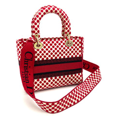 CHRISTIAN DIOR Canvas Medium DiorAmour Dots Lady D-Lite Red