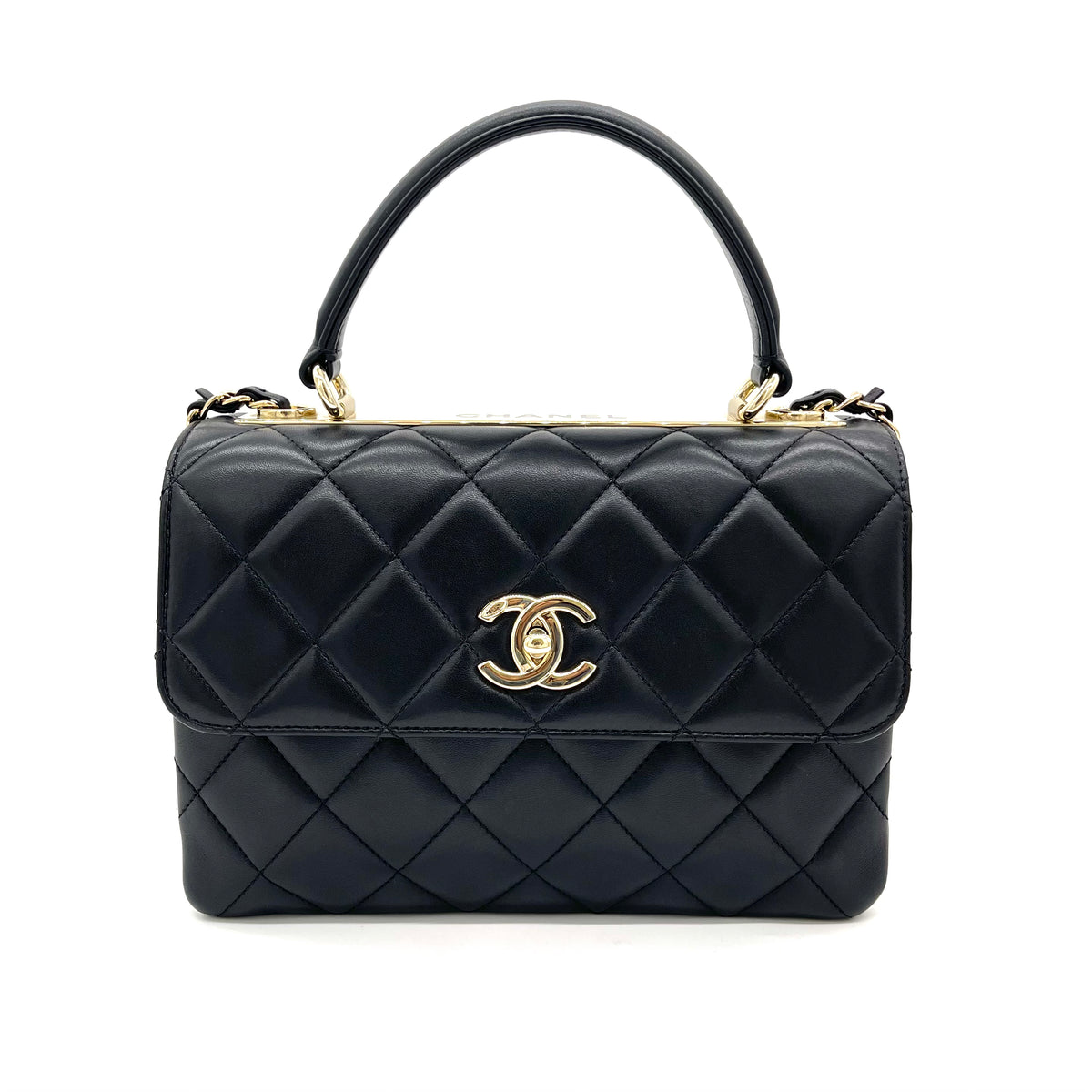 CHANEL Lambskin Quilted Small Trendy CC Dual Handle Flap Bag Black 1225914