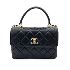 Chanel Black Chevron Lambskin Top Handle Flap Bag Q6B1MV1IKB005