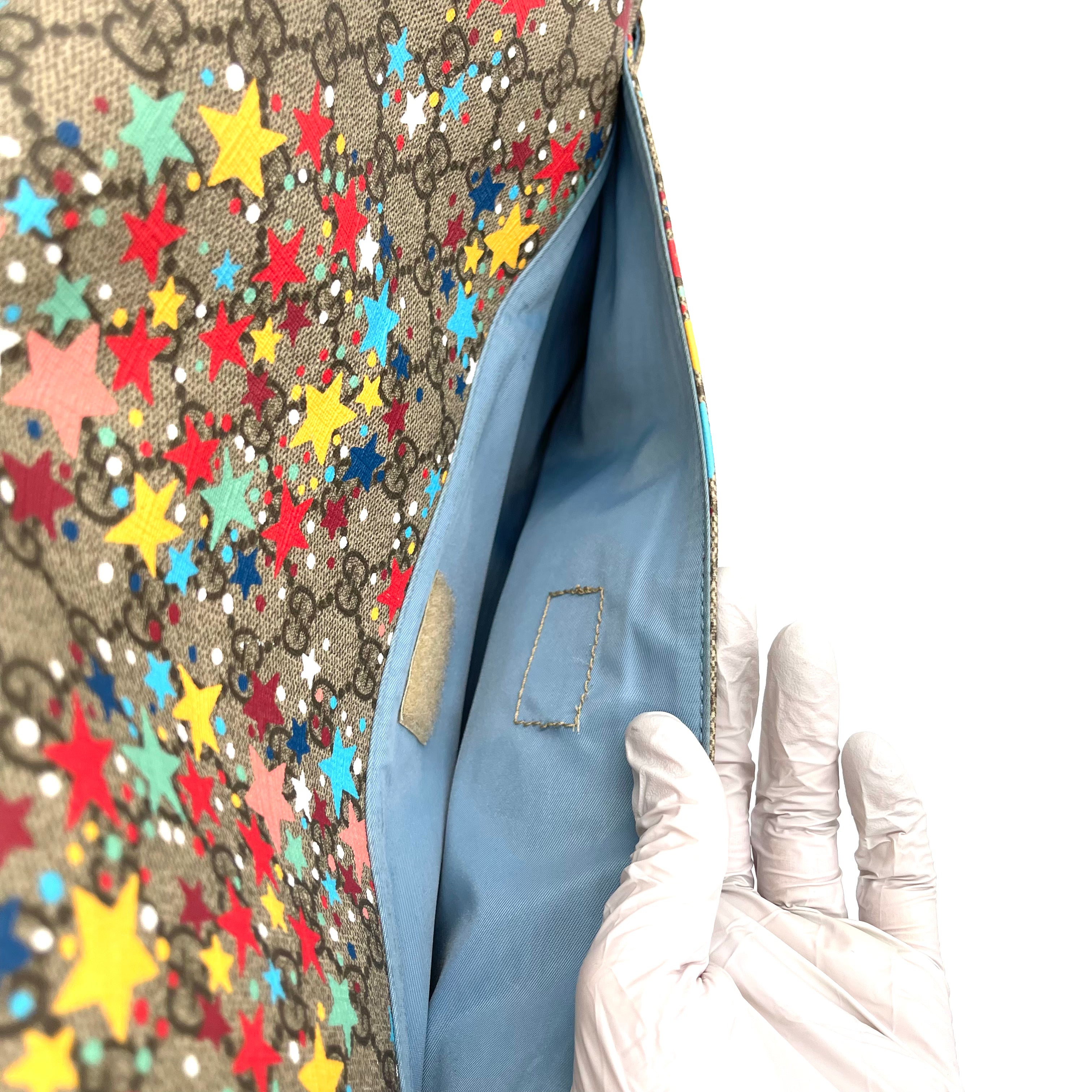 Gucci Diaper Bag, Monogram Canvas with Multicolored Stars