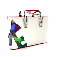 [New Condition]CHRISTIAN LOUBOUTIN Calfskin PVC Love Spikes East West Cabata Tote Latte Multicolor