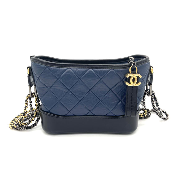 CHANEL Aged Calfskin Quilted Small Gabrielle Clutch With Chain Navy Black  1246803