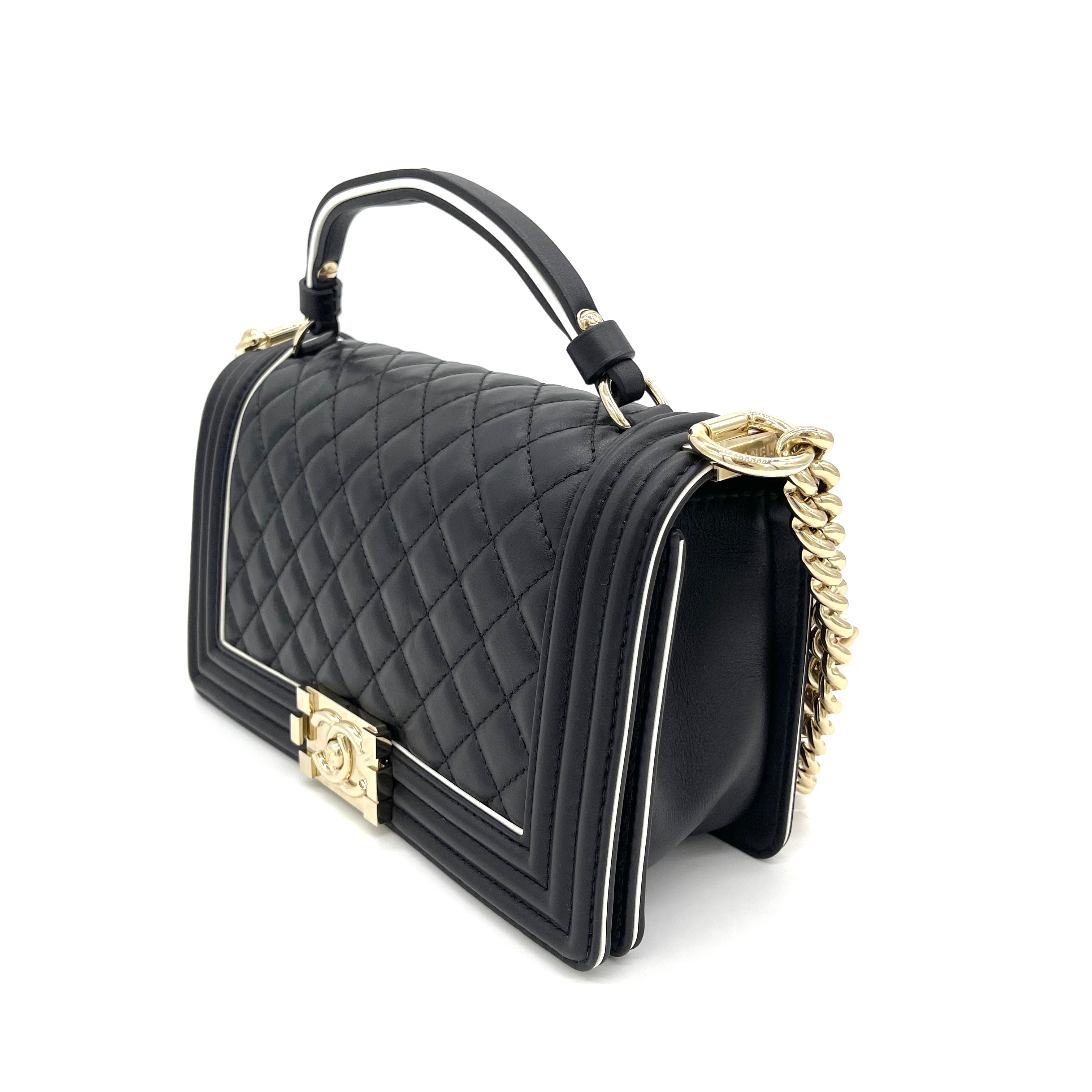 Chanel Black Quilted Boy Chanel Handle Flap Bag Medium