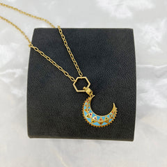 Guaranteed Authentic Harwell Godfrey Crescent with Opal Inlay and Multi-Color Sapphire Pendant Necklace 10"