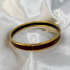 Guaranteed Authentic HERMÈS Caléche Narrow Enamel Bracelet  Gold Plated Burgandy