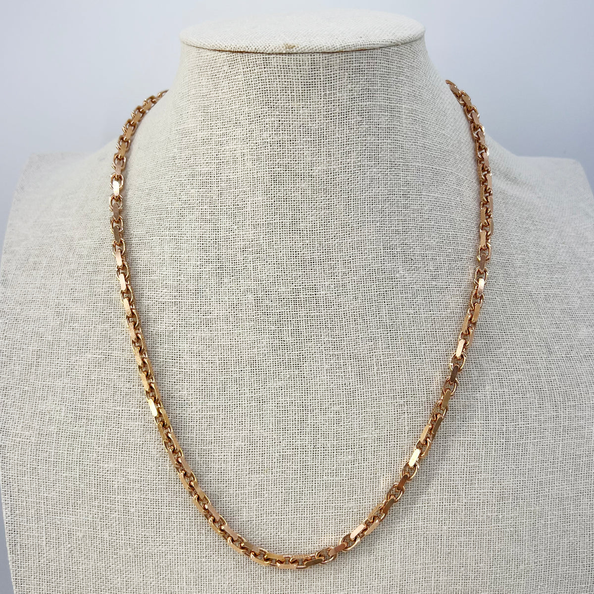 14K Solid Rose Gold Hollow Chain Link Necklace 11.75" [14K Solid Gold ]
