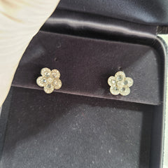 Tiffany & Co. Silver Platinum Rose-cut Diamond Garden Flower Pierced Earrings
