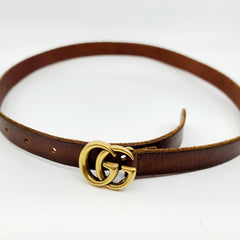 GUCCI GG Thin Brown Leather Belt with Double G for Ladies