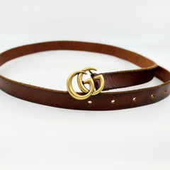 GUCCI GG Thin Brown Leather Belt with Double G for Ladies