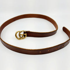 GUCCI GG Thin Brown Leather Belt with Double G for Ladies
