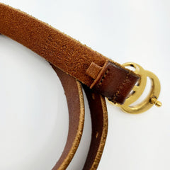 GUCCI GG Thin Brown Leather Belt with Double G for Ladies