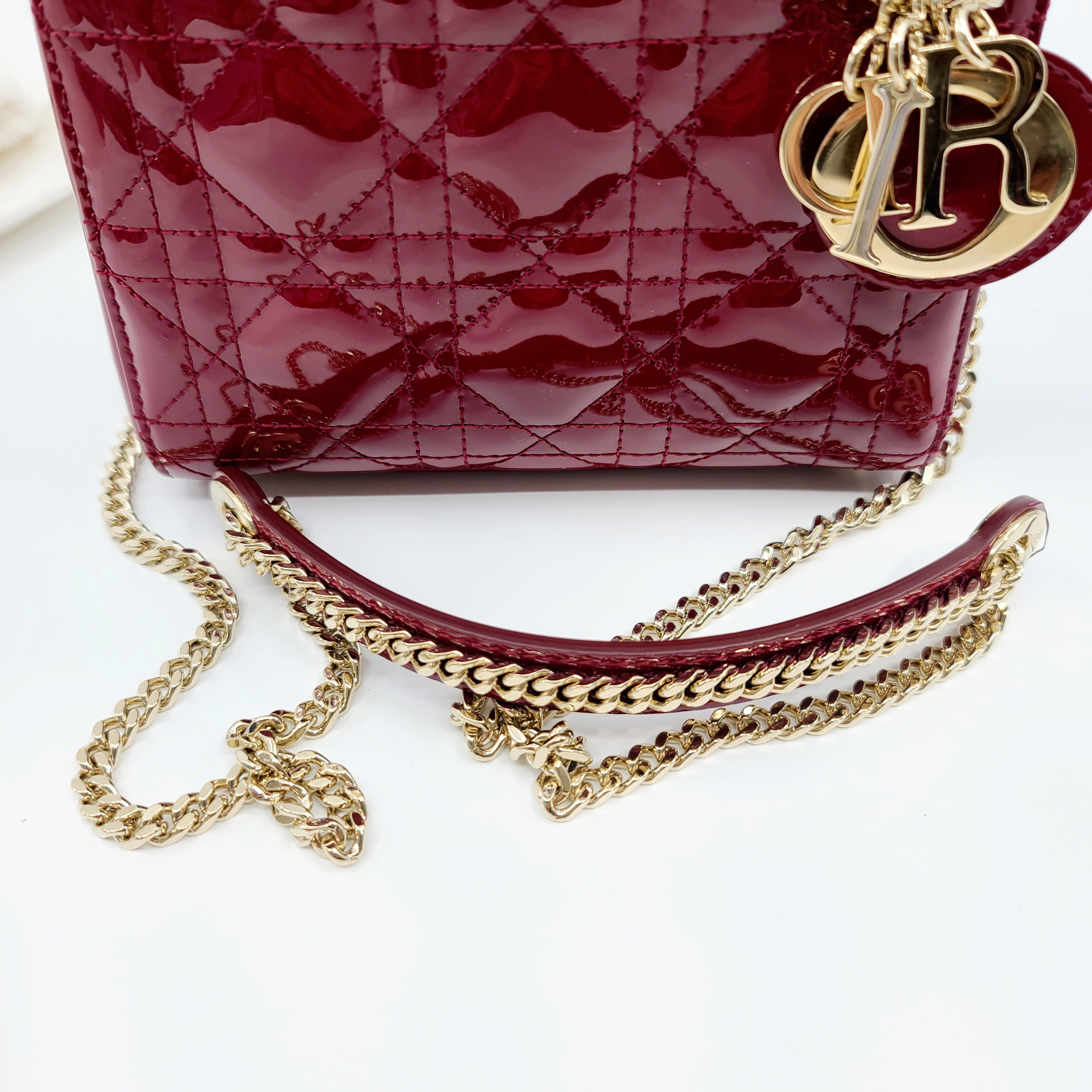 Mini lady dior bag cherry red cannage patent calfskin Clearance