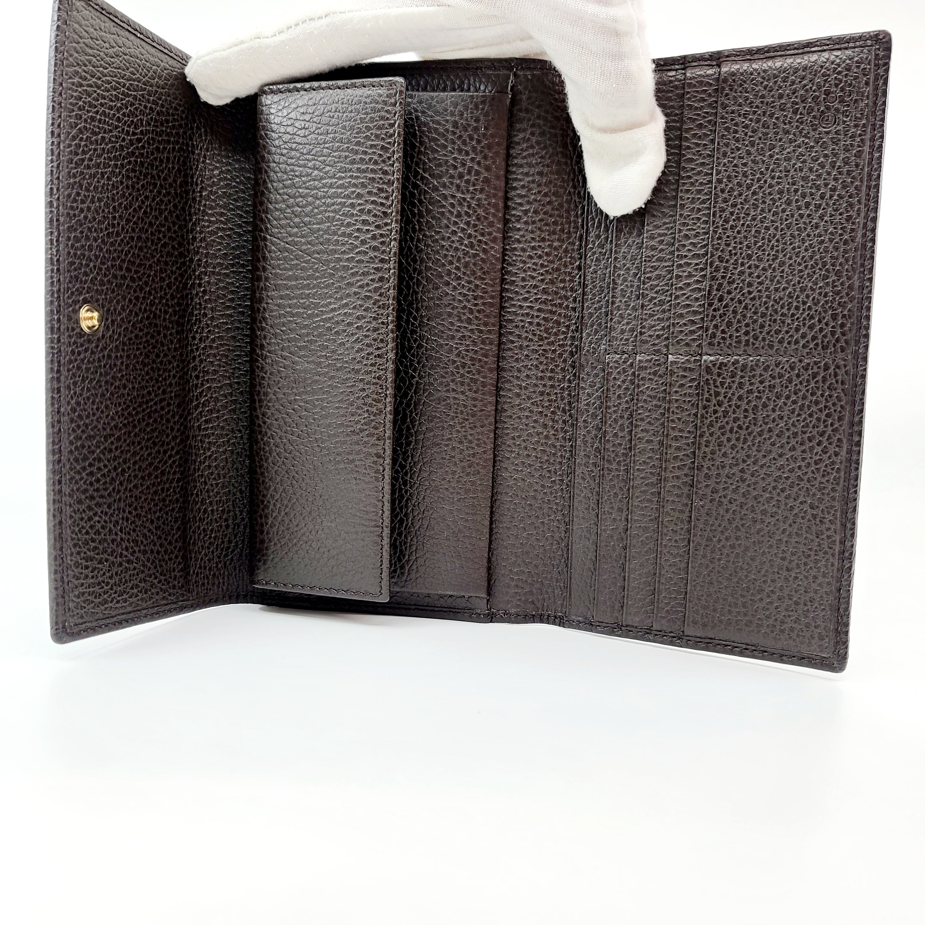 Gucci Beige Canvas GG Logo Soft black Leather Trim Wallet