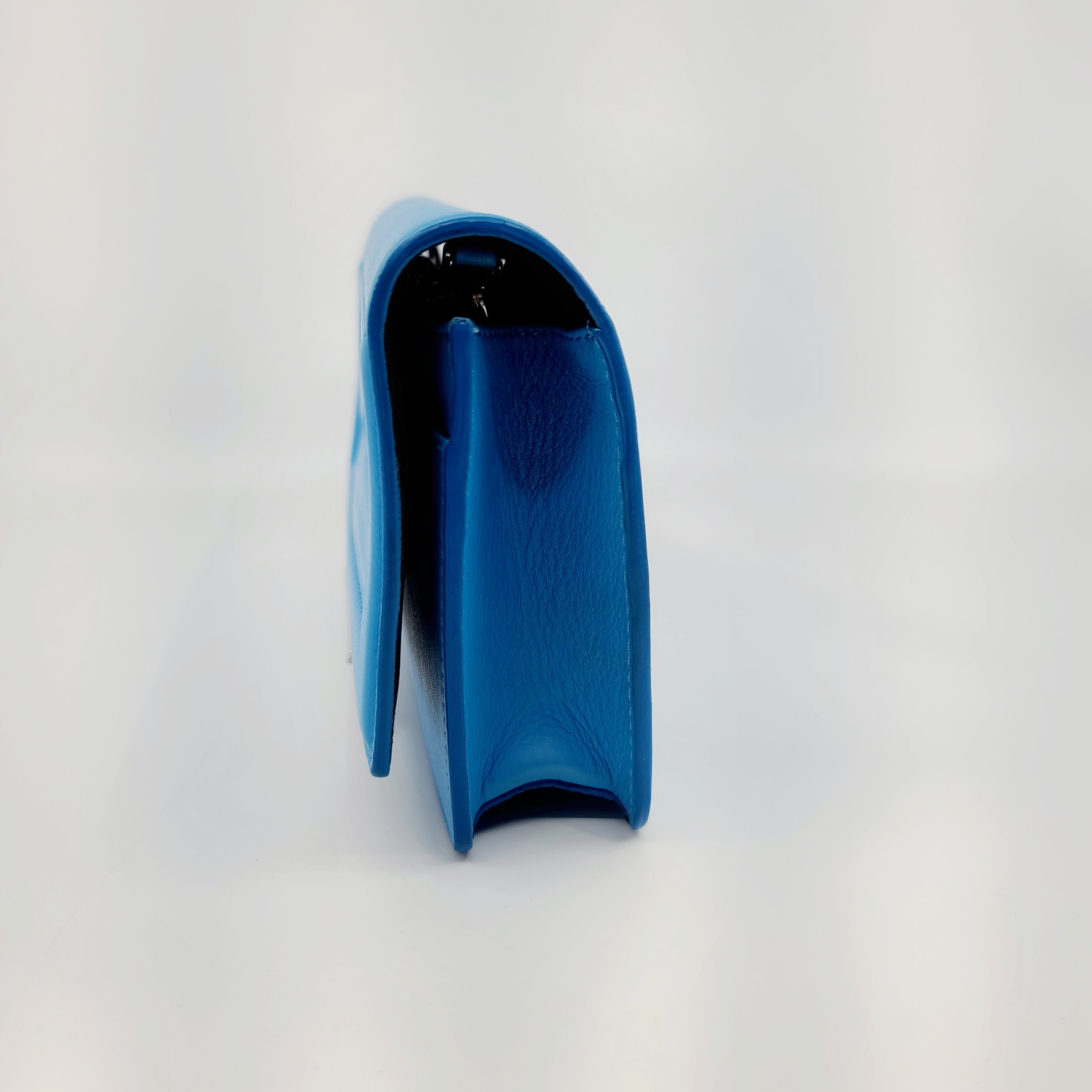 FENDI Wallet On Chain Flap Vitello Tube Blue Leather Cross Body Bag