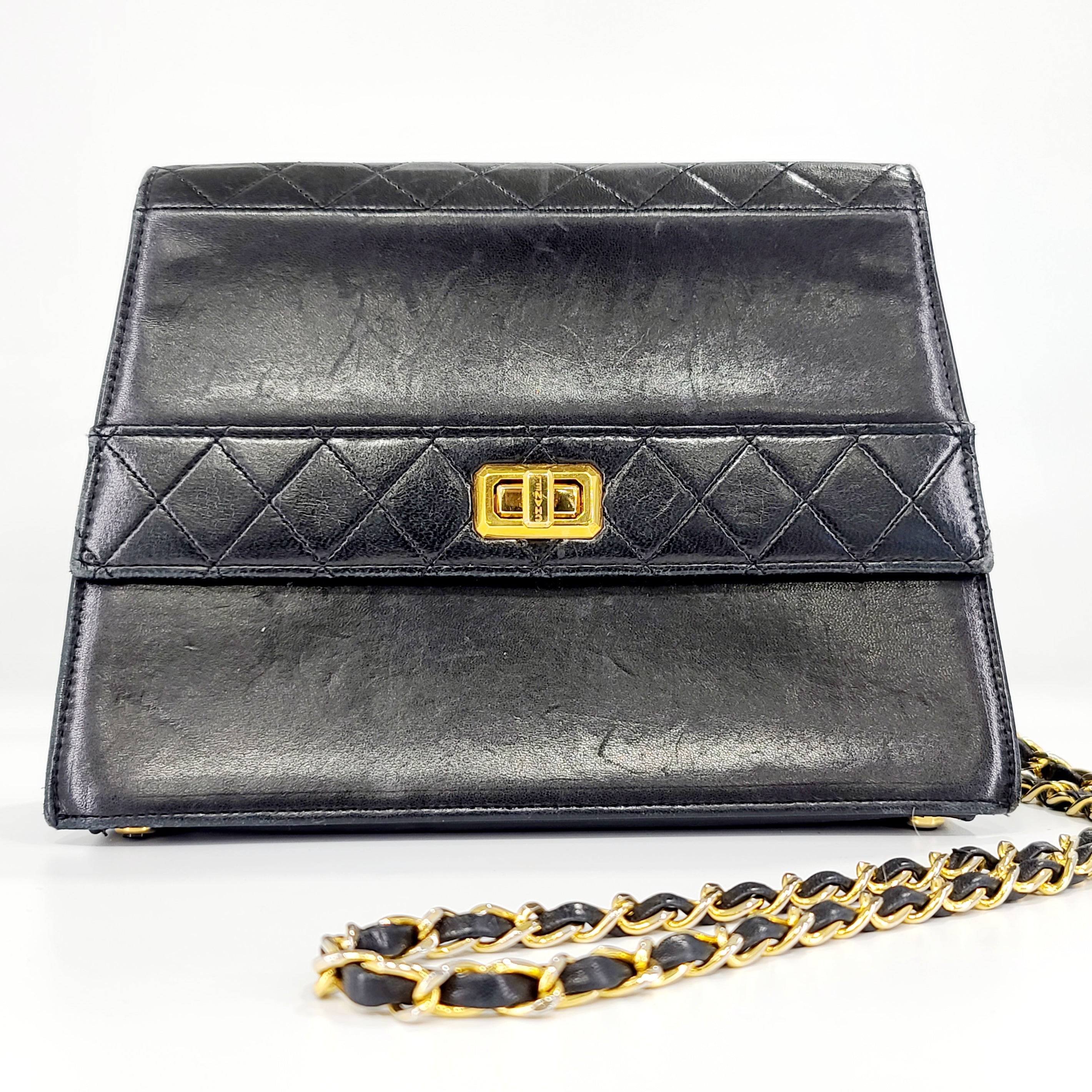 Chanel Matelasse Handbag Women's Black Leather Shoulder Bag Gently use –