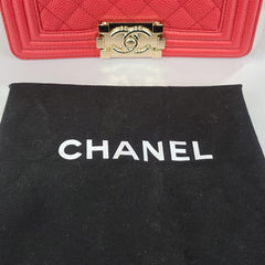 Start #28 Chanel Boy Small Handbag Red Grained Calfskin Shoulder Bag (Caviar leather)