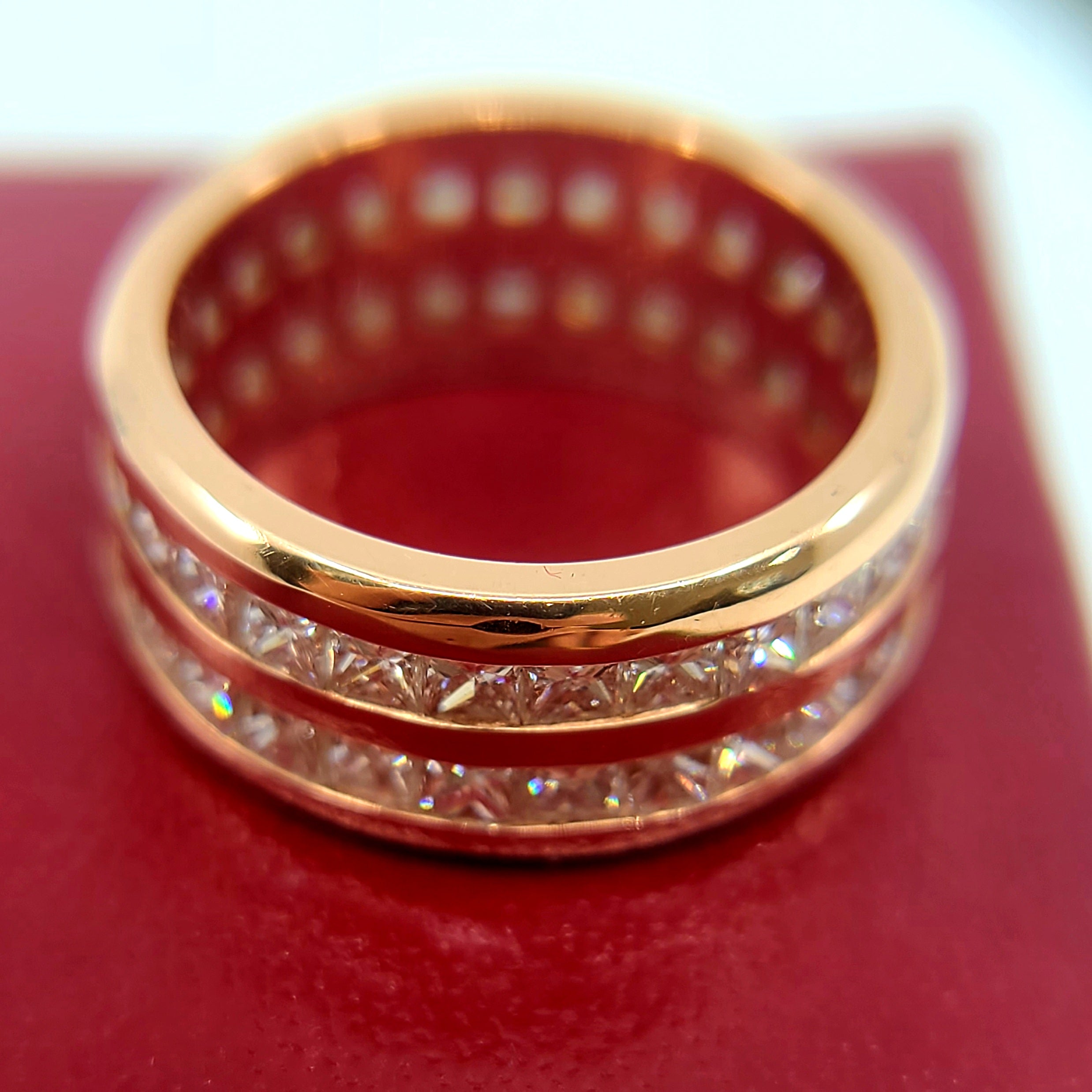 18k Pink gold Approx 4.5ct TW Princess Cut natural Diamonds Ring Size 8 Custom Order Price $6,000