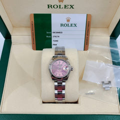 롤렉스 Lady-Datejust 28 핑크 다이얼 오이스터 팔찌 시계 279174-0002