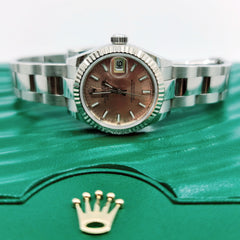 롤렉스 Lady-Datejust 28 핑크 다이얼 오이스터 팔찌 시계 279174-0002