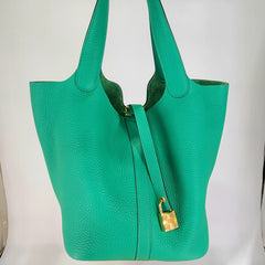 Brand New February 1st 2022 year purchase date Hermes Picotin Lock 18 with Gold Hardware Menthe Green Clemence Tote
