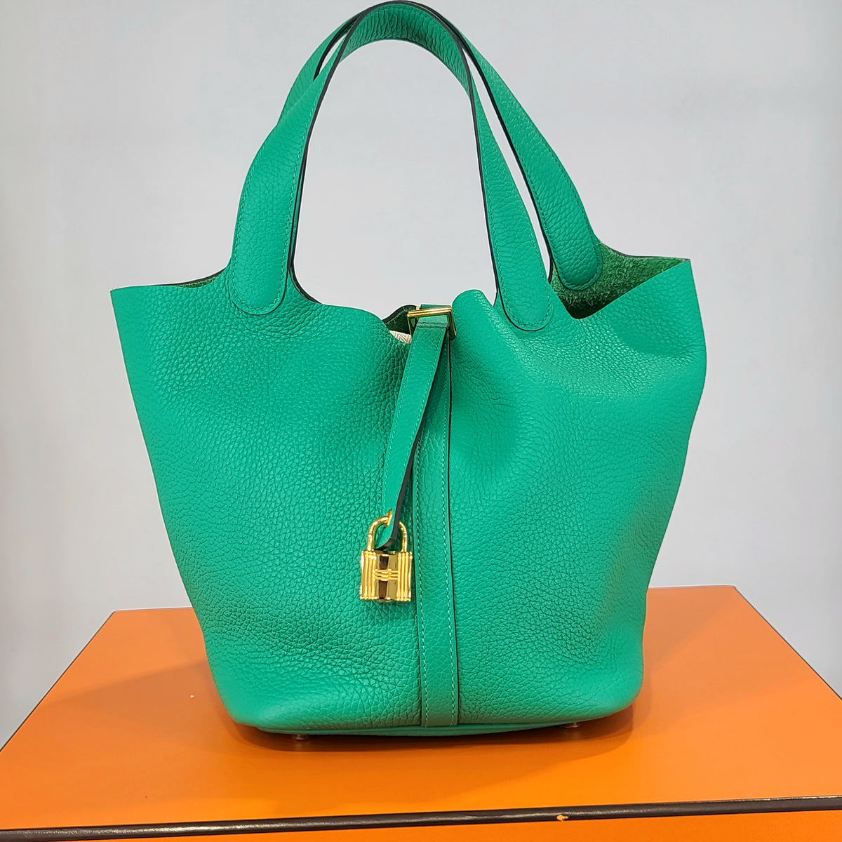 Hermes Picotin Lock Bag Clemence Leather Gold Hardware In Mintgreen