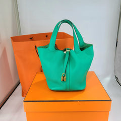 Brand New February 1st 2022 year purchase date Hermes Picotin Lock 18 with Gold Hardware Menthe Green Clemence Tote