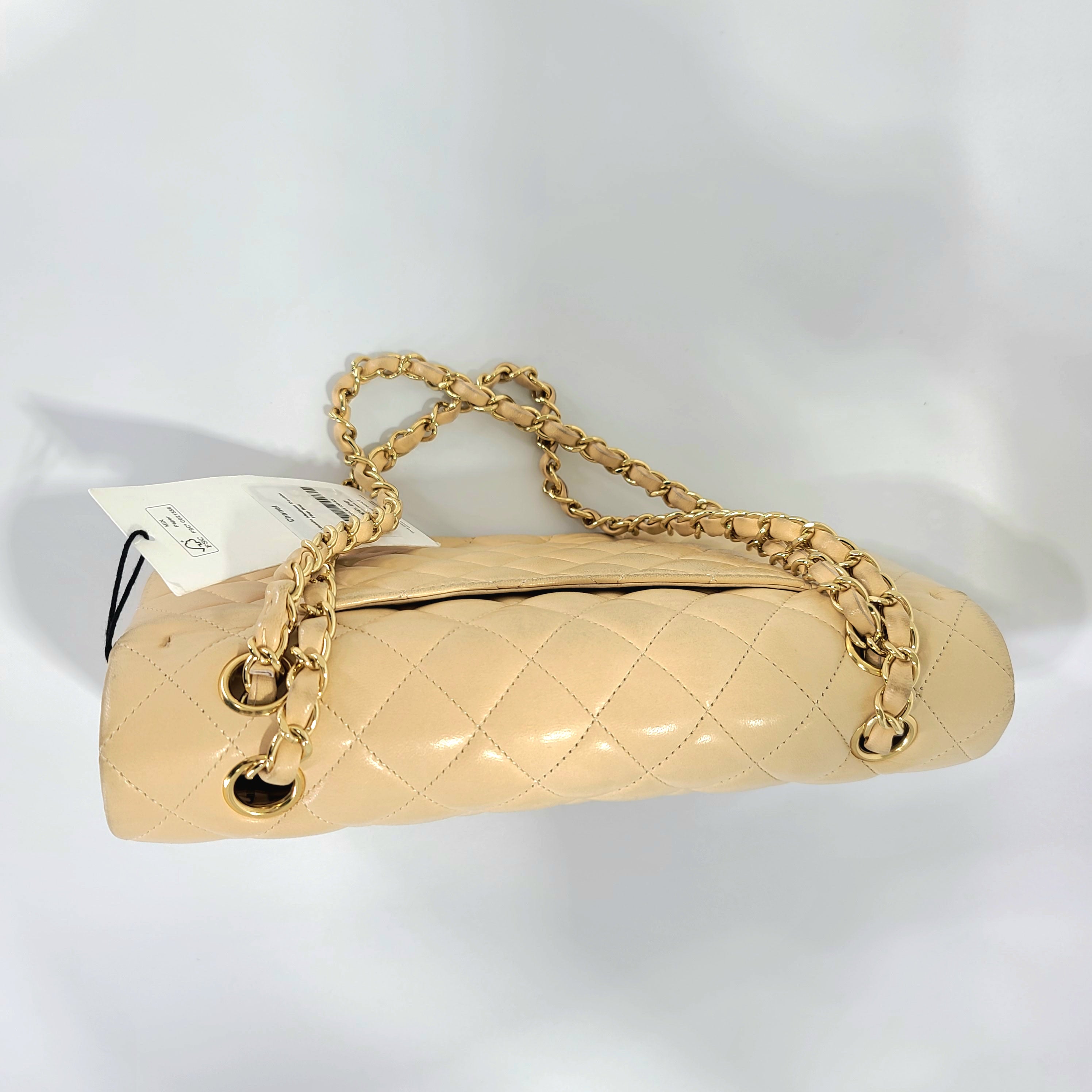 Chanel W Matrasse Flap Chain 25.5 Lambskin Beige Leather Shoulder