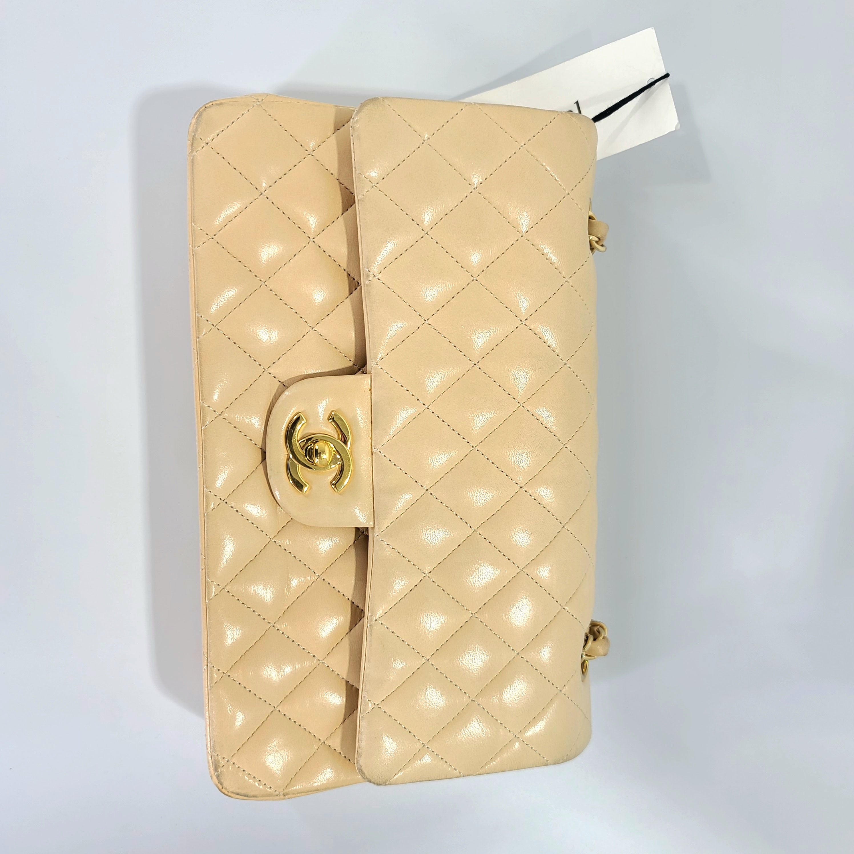 Chanel W Matrasse Flap Chain 25.5 Lambskin Beige Leather Shoulder Bag Gently used | 10.03L x 5.9W x 2.36H