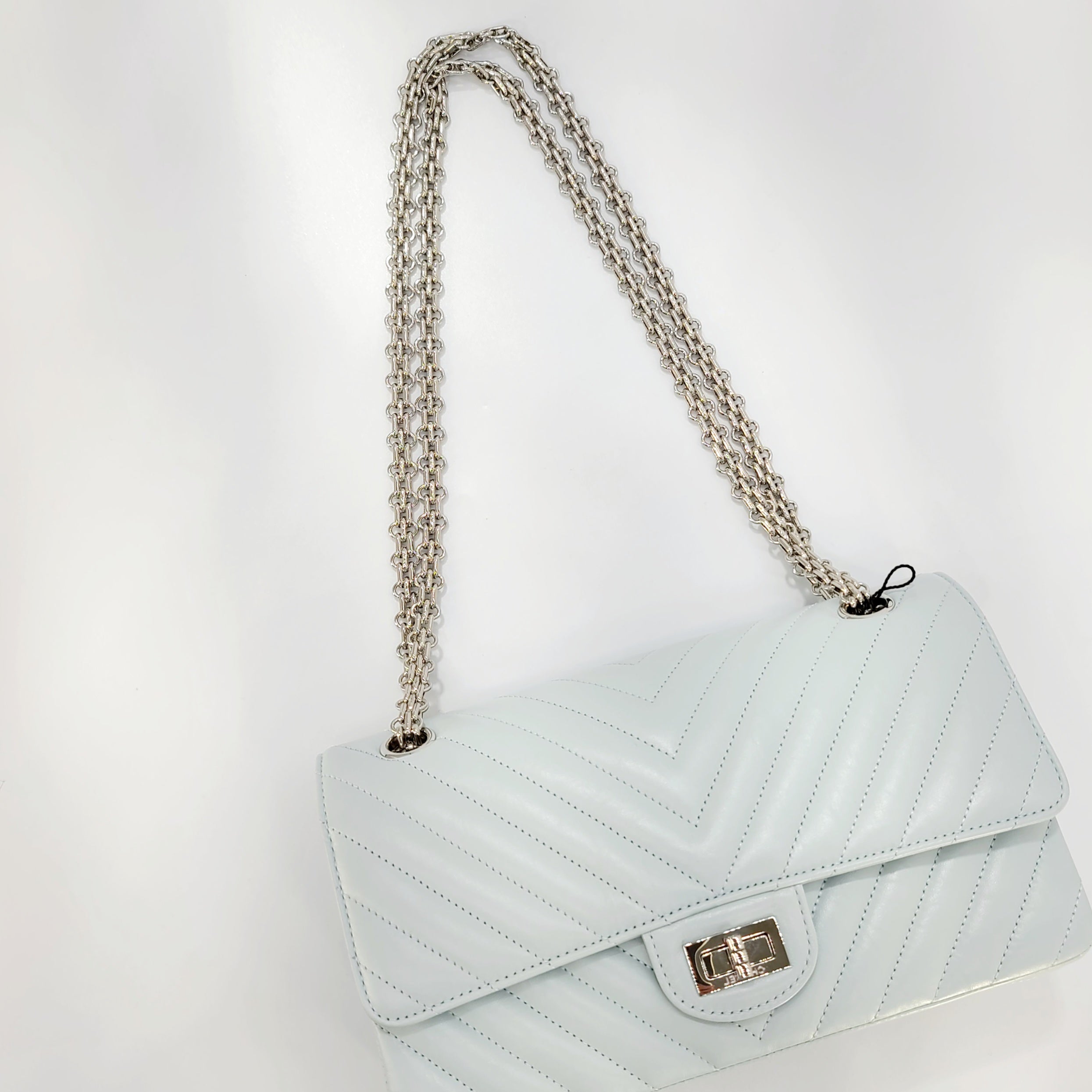 2022 Year Brand New Chanel 2.55 Handbag Aged Calfskin & Silver-Tone Metal Light Blue