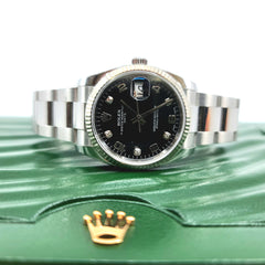 2016 Year ROLEX 115234 Oyster Perpetual Date 34 Automatic Black Dial Diamond (Black 5 Arabic Numerals 5 Diamonds