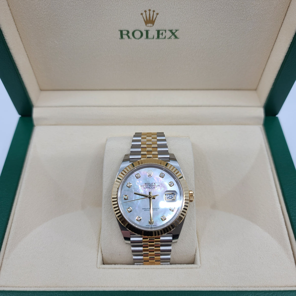 04/17/2022 DATE OF PURCHASERolex Oyster Perpetual Datejust 41 Watch, Two-tone Jubilee bracelet, Pearl dial set with diamonds, Fluted bezel 126333-0018