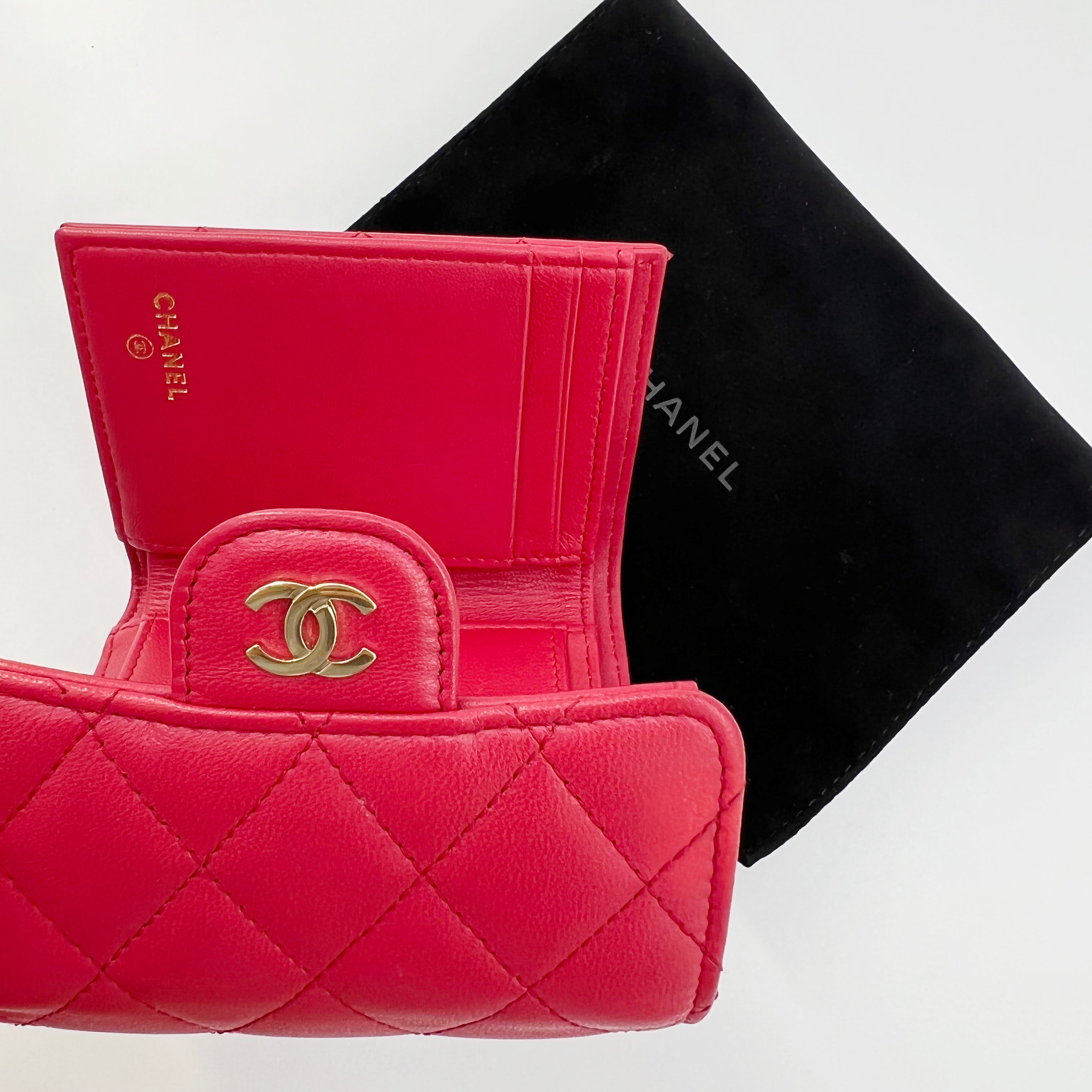 Chanel CC Card Holder Quilted Caviar Leather Wallet Red