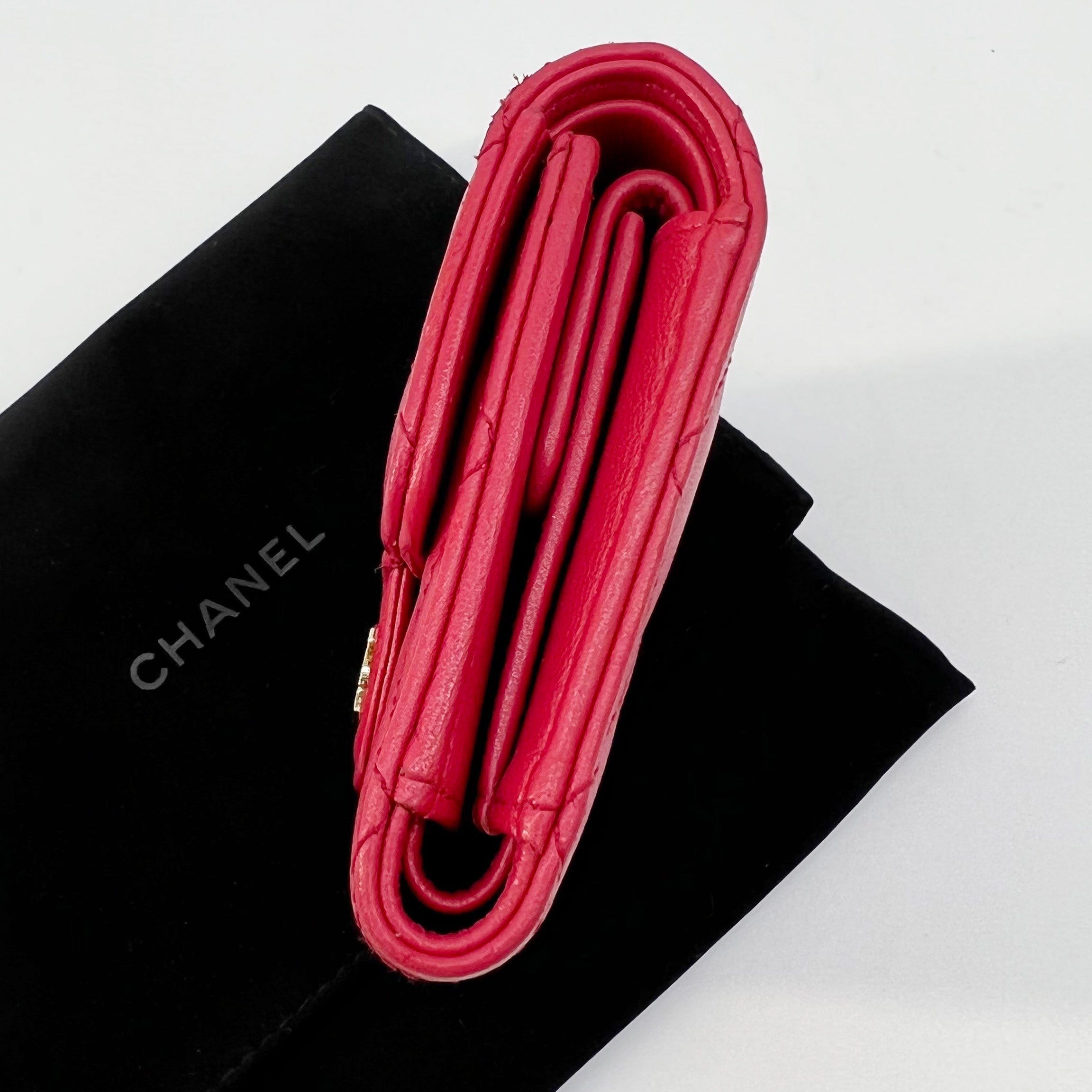 Guaranteed Authentic Chanel CC Quilted Compact Flap Trifold Wallet Fuchsia Dark Pink