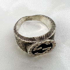 Guaranteed Authentic Gucci Men's Interlocking GG Sterling Silver Paisley Ring 925 Sterling Silver