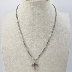 14K Solid White Gold Franco Chain with Diamond Set Cross Pendant  13" [14K Solid Gold ]